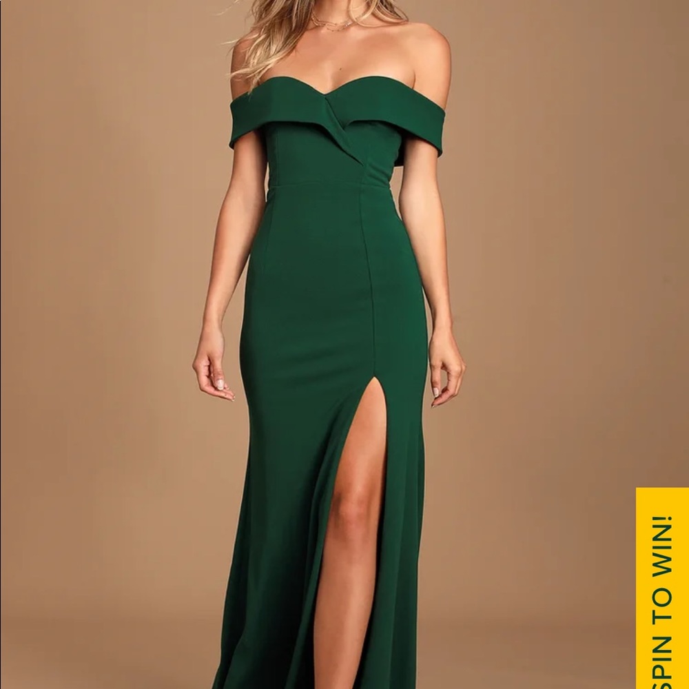 Lulus Emerald Elegant/Sexy Off the Shoulder Maxi w/ Slit